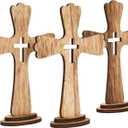 Juvale 3 Pack Catholic Wooden Cross Baptism Centerpieces for Tables, Communion, Home Decor (6 x 9 In), Baptism Decorations for Boys and Girls