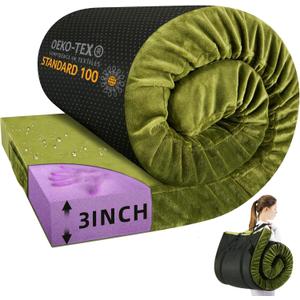 BDEUS Memory Foam Camping Mattress Pad 3inch Cot Size Waterproof Roll Up Bed Sleeping Mat for Adults Portable Roll Up Mattress for Travel Guest Floor Bed Cot Mattress Pad for Car, Tent