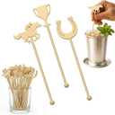 LemonRoad 24 Pcs 7 Inch Gold Derby Drink Stirrers Plastic Swizzle Stir Sticks with Horseshoe Trophy Racehorse Designs Derby Party Decorations for Coffee Cocktails Whiskey Beverage Bar Weddings Events