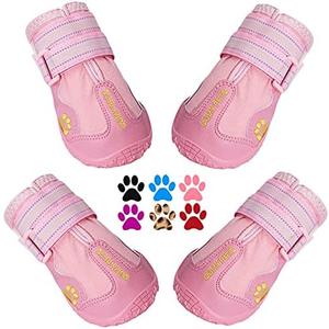 QUMY Dog Shoes for Large Dogs, Medium Dog Boots & Paw Protectors for Winter Snowy Day, Summer Hot Pavement, Water-Resistant in Rainy Weather, Outdoor Walking, Indoor Hardfloors Skid-Resistant Sole, 4