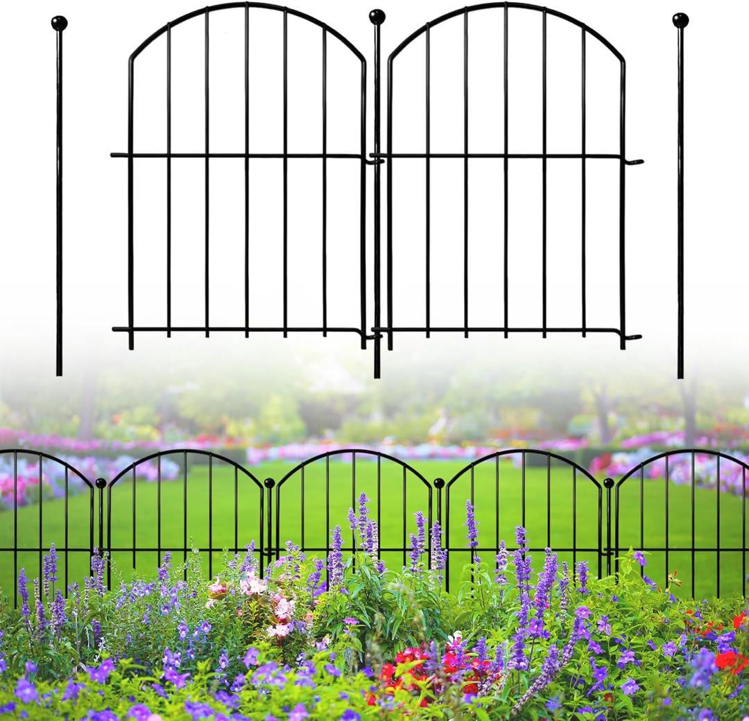 Decorative Garden Fence 17in(H)x13in(W), 26 Pack Rustproof Metal No Dig Fence Animal Barrier for Dog, Arched Flower Bed Edging Ornamental Wire Border Panel Fencing for Yard Patio Outdoor Decor (Black)
