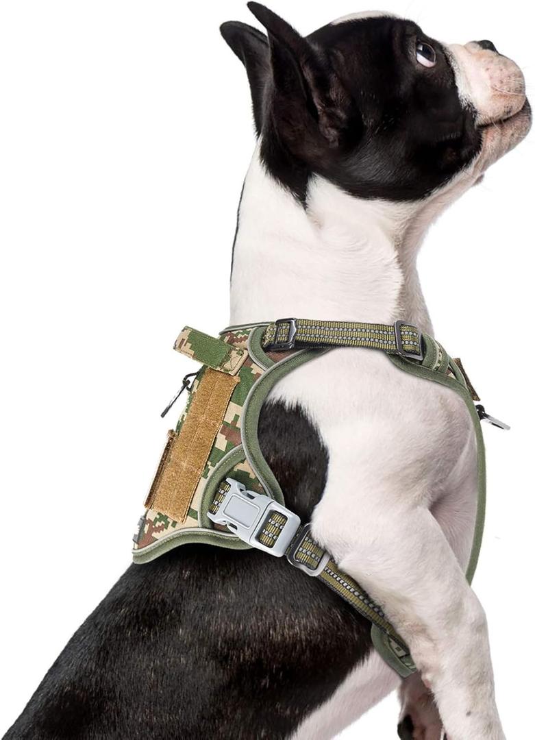 BUMBIN Tactical Dog Harness for Small Dogs No Pull, Famous TIK Tok No Pull Puppy Harness, Fit Smart Reflective Pet Walking Harness for Training, Adjustable Dog Vest Harness with Handle Forest Camo S (S(Neck:13-16", Chest:15-23"))
