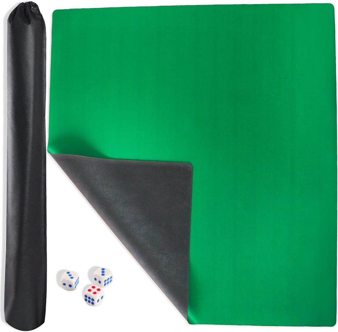 Mahjong Mat, Non-Slip & Noise Reduction Mahjong Table Mat, Game Mat with Carrying Bag & Dice (Green, 35" L x 35" W)