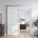 SmartStandard 36x84 inch White Barn Door with 6.6FT Brushed Nickel Sliding Door Hardware Track Kit Included, Solid MDF Slab, Waterproof PVC Surface, 5-Panel, Suitable for Openings up to 34in x 82in