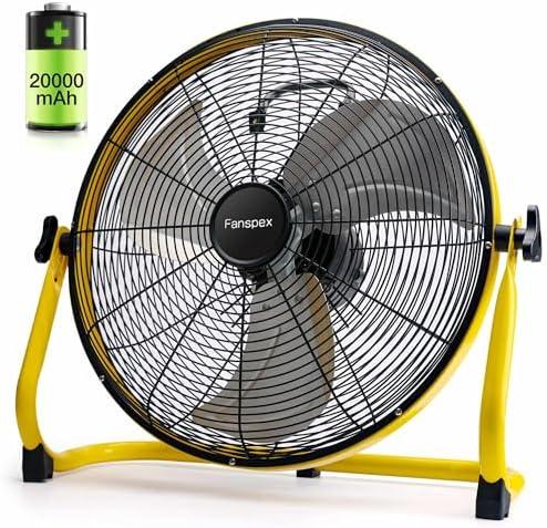 Fanspex 16'' Large Portable Battery Operated Floor Fan, 20000 mAh Cordless Rechargeable Floor Camping Fan for Outdoor, DC 24V, 45dB Low Noise, 4-32 Longer Running Time, 5.8 m/s Air-flow