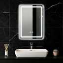 LED Bathroom Mirror, 16 x 24 Inch Anti-Fog Wall Mirror with Lights Stepless Dimmable, Lighted Bathroom Mirrors for Wall, Rectangle Bathroom Vanity Mirror with Front and Backlight, Vertically Only