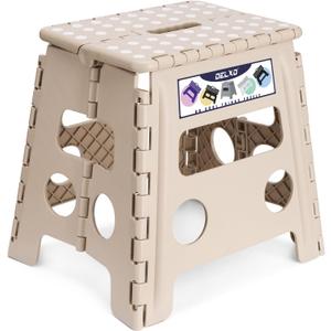 Delxo Office Step Stool, 13 inch Non-Slip Foldable Stools for Adults Up to 300 LBS, Step Stool with Handle, Lightweight for Kitchen, Bathroom, Bedroom, Office, Khaki, 1PC