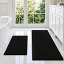 Smiry Bathroom Rugs Sets 2 Piece, Soft Absorbent Chenille Machine Washable Non Slip Shaggy Bath Rug Set for Tub, Shower, and Floor (47x17+24x16, Black)