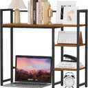 Snughome Desk Shelf, 31.9" Desktop Organizer Shelf, Desk Hutch for Computer Monitor, 4 Tier Desktop Display Rack, Wood Desktop Bookshelf Storage Rack for Home Office Dorm, Rustic Brown