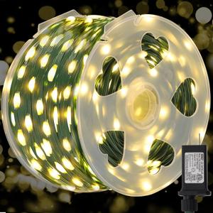 WATERGLIDE Extra Long 328 FT Fairy String Lights, 1000 LED Outdoor Green Wire Christmas Lights, Plug in Mini Light 8 Modes & Waterproof for Outside Xmas Tree Holiday Wedding Party Decor, Warm White