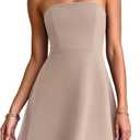PRETTYGARDEN Women's Strapless Mini Summer Dress 2026 Spring A Line Tube Top Wedding Guest Cocktail Party Short Dresses (Beige, XL)