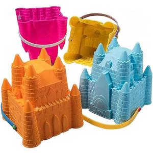Sand Castle Building Kit, Beach Toys, Beach Bucket, Set of 4 Sand Castle Molds for Kids, Gift Toy for Ages 1 2 3 4 5 6 7 8 9, Older Kids and Toddlers, Sandcastle Building Kit Pail for Kids