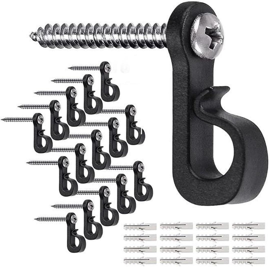 20 PCS Hanger Hooks with Expansion Tube, 3.4 Inches Windproof Screw Hooks for Hanging Outdoor String Lights, Plants, Christmas Patio Lights, (20PCS Black)