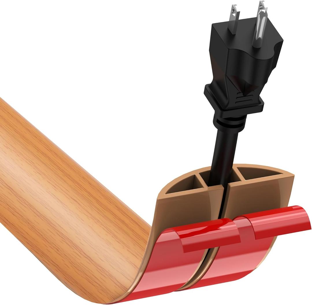 CrocSee 4ft Self-Adhesive Floor Cord Cover for Wires, Low Profile Cord Hider Cable Management, Trimmable PVC Cord Protector - Cord Cavity = 0.47" (W) x 0.29" (H) - Wood Brown