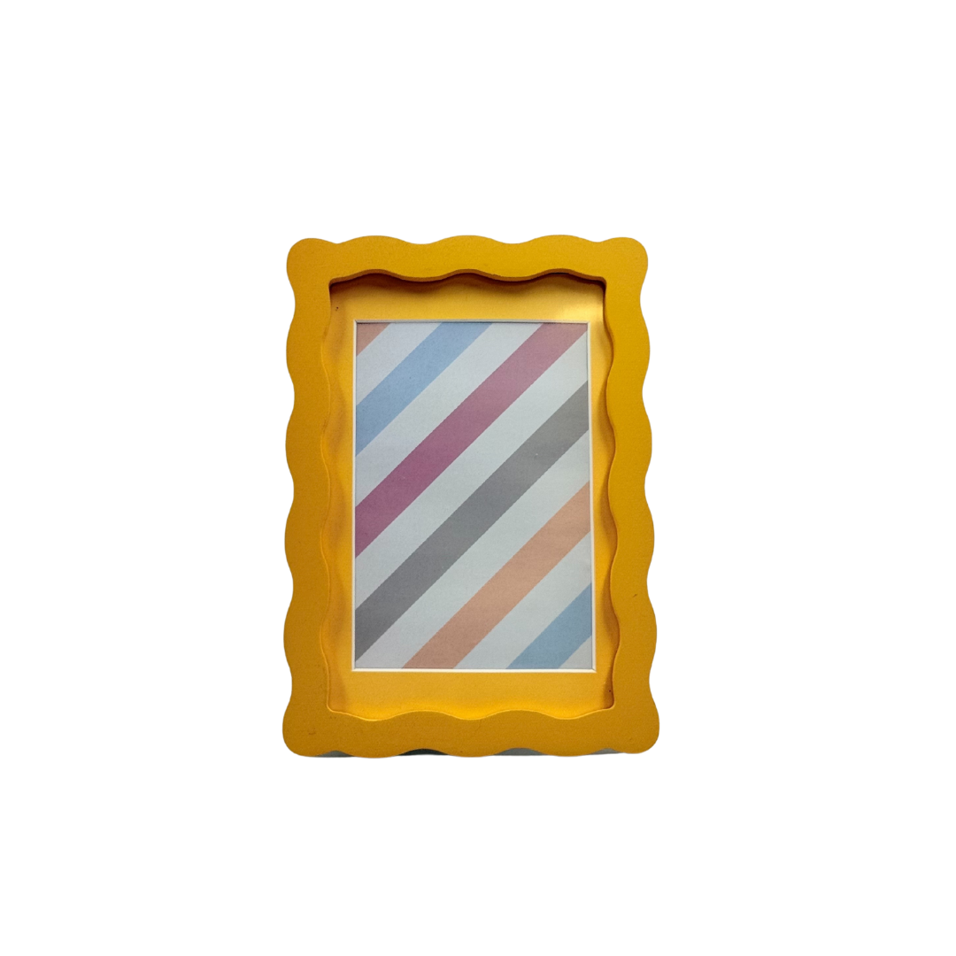 Picture Frame with Mat for Wavy Edge Wooden Real Glass Photo Frame for Tabletop and Wall Hanging, Yellow, 1 Pack, 8×10in