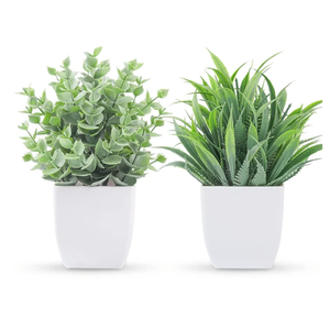 Der Rose 2 Pack Small Fake Plants Mini Artificial Potted Plants for Table Desk Home Bathroom Office Decor, 2-grey