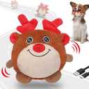 Senneny Christmas Dog Toys, Interactive Dog Toys Reindeer, Random Path Electric Automatic Moving and Rolling Dogs Toy, MotionActivated Dog Ball with Plush Cover USB Rechargeable