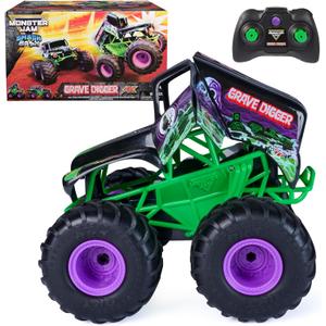 Monster Jam, Official Smash & Bash Grave Digger Remote Control Indoor & Outdoor Vehicle, 1:15 Scale Repairable Monster Truck, Kids Toys for Boy and Girls Ages 4 and up, One Size