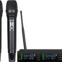 Professional Wireless Microphone System, 2X100 UHF Adjustable Frequencies Wireless Microphone for Karaoke, Singing, DJ, Church, 2 Metal Handheld Dynamic Cordless Mic Set, Auto Scan, 200-250Ft Range