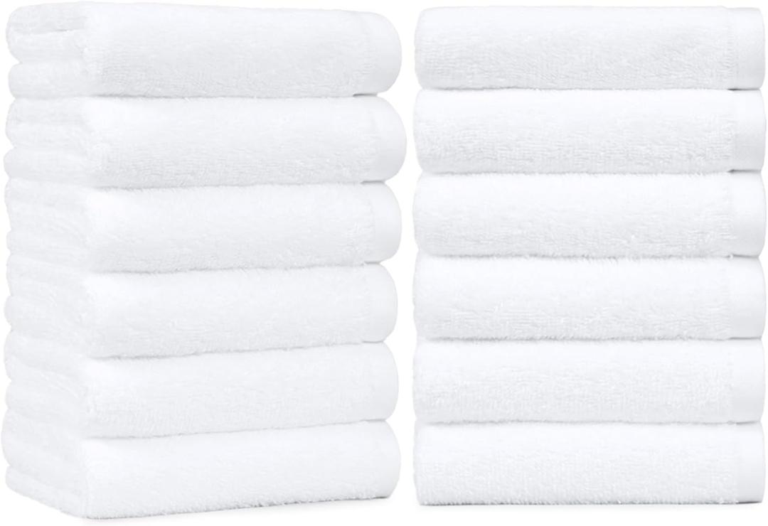 Amazon Basics Soft and Thick Cotton Hand Towels for Bath, Kitchen, Gym, 16 x 26 in, White, 12-Pack