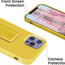 LAUDTEC Silicone Kickstand Case Compatible with iPhone 12/12 Pro, Vertical and Horizontal Stand Hand Strap Metal Kickstand Cover, Flexible Soft Liquid Silicone Stand Case for iPhone 12/12 Pro (Yellow)