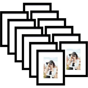 Picrit 11x14 Picture Frame Set of 12, Display 8x10 with Mat or 11x14 without Mat, Photo Frames for Wall Mounting or Table Top Display, Black