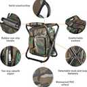 Kikerike Folding Stool Backpack Insulated Cooler Bag, Collapsible Camping Hunting Fishing Multifunction Chair with Front Pocket and Bottle Pocket for Outdoor Events, Hiking, Travel, Beach