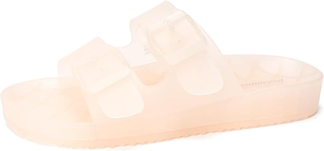 FUNKYMONKEY Women's Comfort Slides with Arch Support, Non-Slip Lightweight Foam Slip-on Flat Beach Sandals with Adjustable Buckle for Vacation & Everyday Wear (Pink)