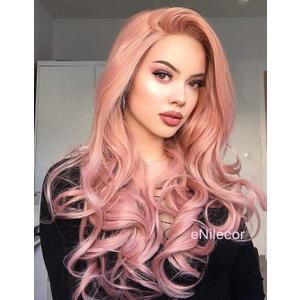 eNilecor Pink Lace Front Wigs,24 Inches Long Curly Synthetic Colored Lace Wig Hair Replacement Wigs for Women with Wig Cap (Pink)