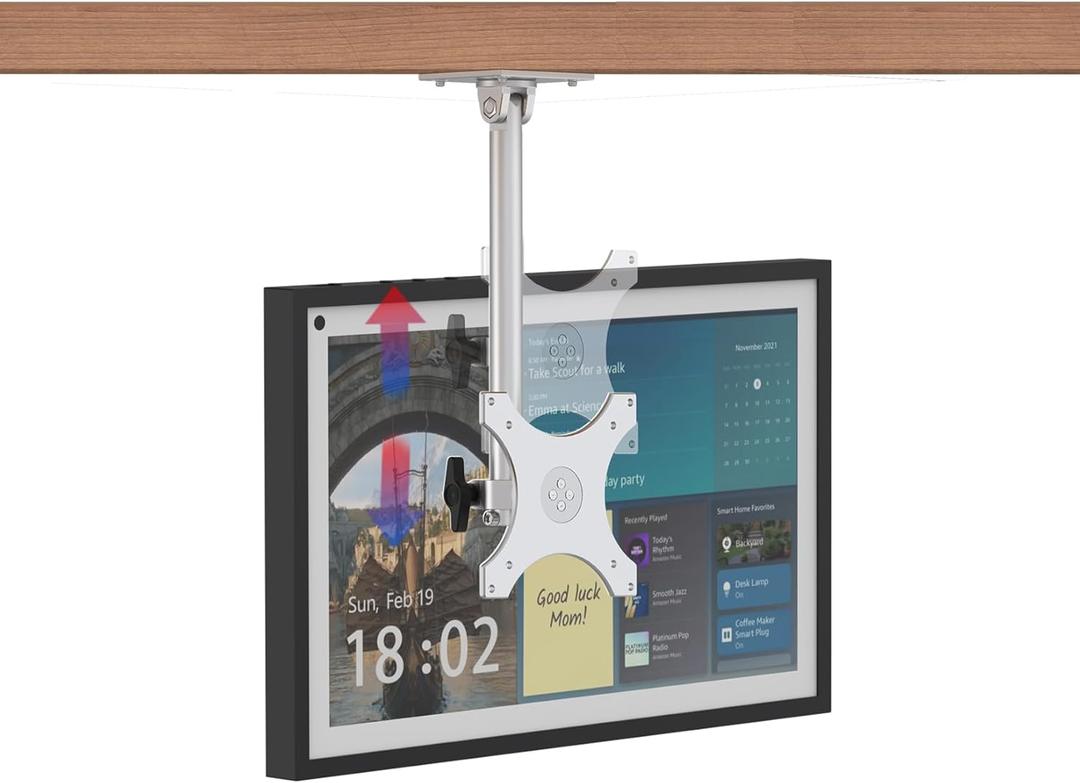 Under Cabinet Mount for Show 15 (1st, 2nd Gen), Show 21 Mount Height Adjustment, Swivel Left to Right, Rotate for Portrait or Landscape, Up and Down Tilt Under-Cabinet Mount (Silver)