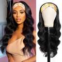 Headband Wig Human Hair Body Wave Wigs for Black Women 180% Density Wear and Go Glueless Wig None Lace Front Wig Brazilian Virgin Hair Natural Balck Human Hair Wig (16in)
