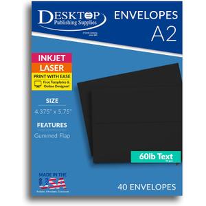Premium A2 Black Envelopes (4 3/8" x 5 3/4") - Heavyweight (70lb) Envelopes for Invitations & Greeting Cards - 40 Pack