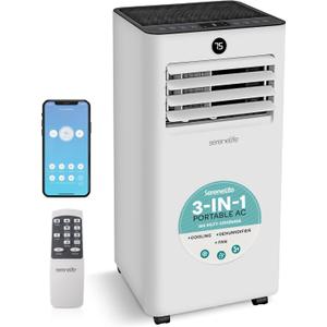 SereneLife 8000 BTU Portable Air Conditioner, Small AC with Dehumidifier and Fan, Wifi Function, Mini AC Unit with 350 Sq. Ft. Coverage, Timer Settings Up to 24 Hours, Includes Remote Control