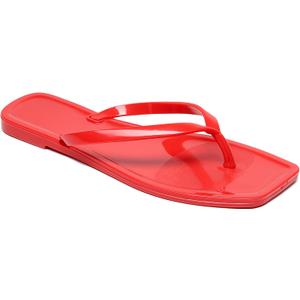 Women Flip Flops Jelly Shoes Thong Sandals Flat Slides Clear Jellies Pool Slippers Bathroom Summer Beach Size 8 Ladies Non Slip Dress Comfortable Quick Drying Soft (Red)
