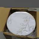 Mifoci 150 Pcs 7.5 Inch White and Gold Plastic Plates with Gold Rim Floral Design, Elegant Heavyweight Disposable Plates for Wedding Party Birthday Bridal Shower