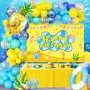 Cartoon Sponge Balloon Arch Kit-Blue Green Yellow Balloons Birthday Decorations For Boys girl,Party Decor Supplies Girls Including Happy Birthday Backdrop