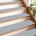 Extra Wide Non Slip Stair Treads for Wooden Steps  15 Pack 9" x36'Extra Wide Carpet Runners with Reusable Adhesive, Step Pads for Dogs, Kids, Seniors, Machine Washable  Light Grey