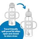 Dr. Brown's Milestones Narrow Sippy Straw Bottle, Spill-Proof with 100% Silicone Handles and Weighted Straw, 8 oz/250 mL, Blue/Gray, 6m+