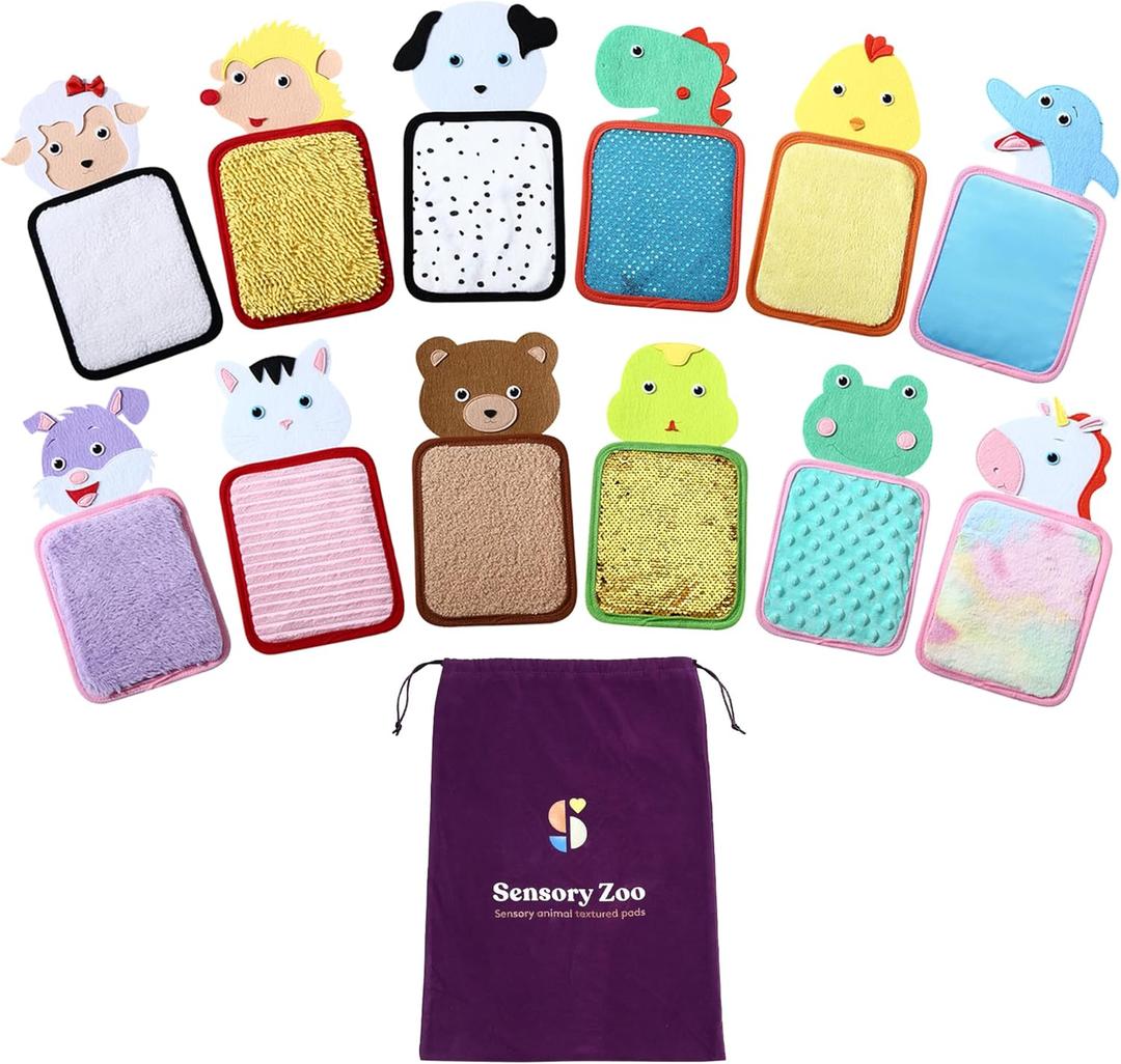 Special Supplies Sensory Zoo Tactile Animal Pads, 12 Set, Stimulation for Kids, Supports Autistic and Processing Challenges, Calming and Stimulating Early Learning Play, Includes Velvet Travel Bag