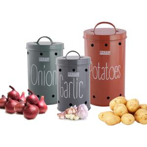 Hazel Steel Canisters Set with Lids for Potato Onion Garlic  3 Pc, 80oz/120oz/160oz, 79 Inch (Multi)