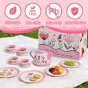 Floral Tea Party Set for Little Girls Ages 3-6, 15-Piece Pretend Play Kitchen Toys with Teapot, Cups, Plates & Storage Case, Princess Gift Set (Pink)