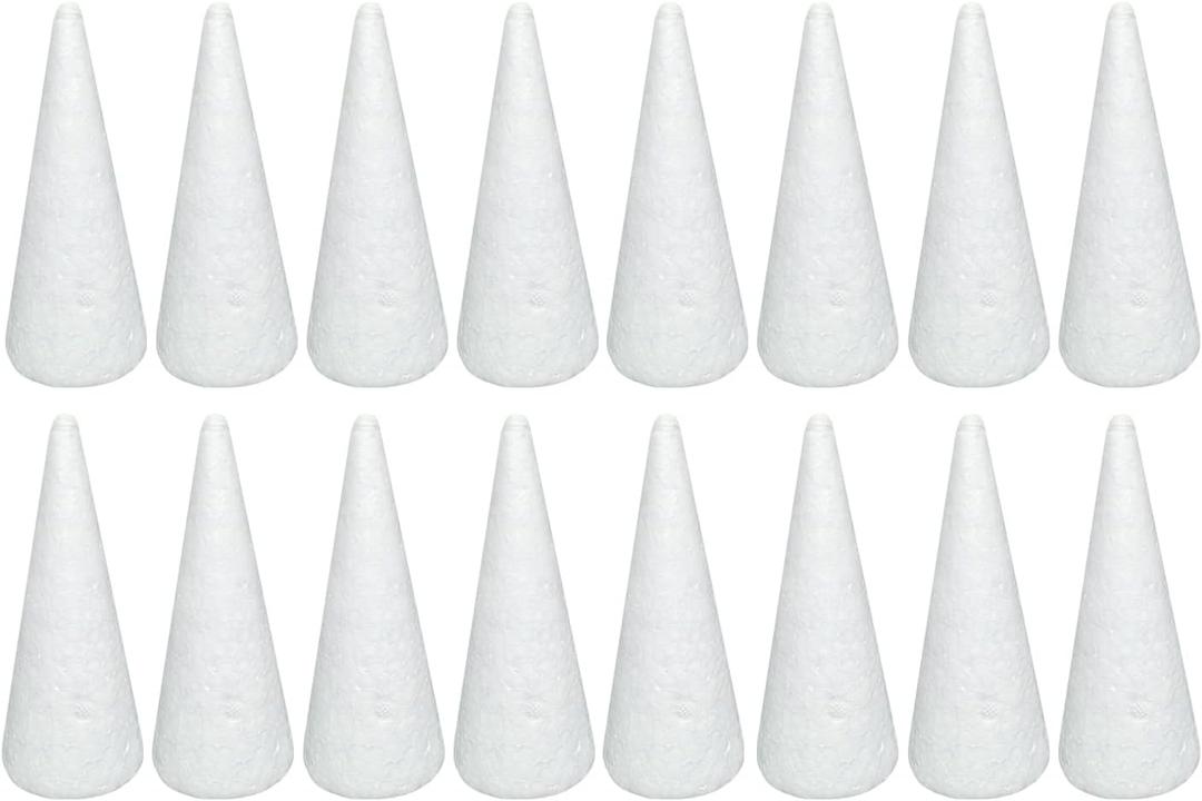 16 Pack Craft Foam Tree Cones for DIY Arts and Crafts (2.37 x 5.56in), White polystyrene Foam Cone, Polystyrene Foam Cones, for DIY Christmas Gnomes, Christmas Tree, Holiday Decor
