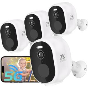 4Pack 2.4G&5G Security Cameras Wireless Outdoor, 2K Battery Powered Indoor Cameras for Home Security, AI Motion Detection Siren,Two-Way Talk, Color Night Vision, Waterproof,Works w/Alexa (4PC)