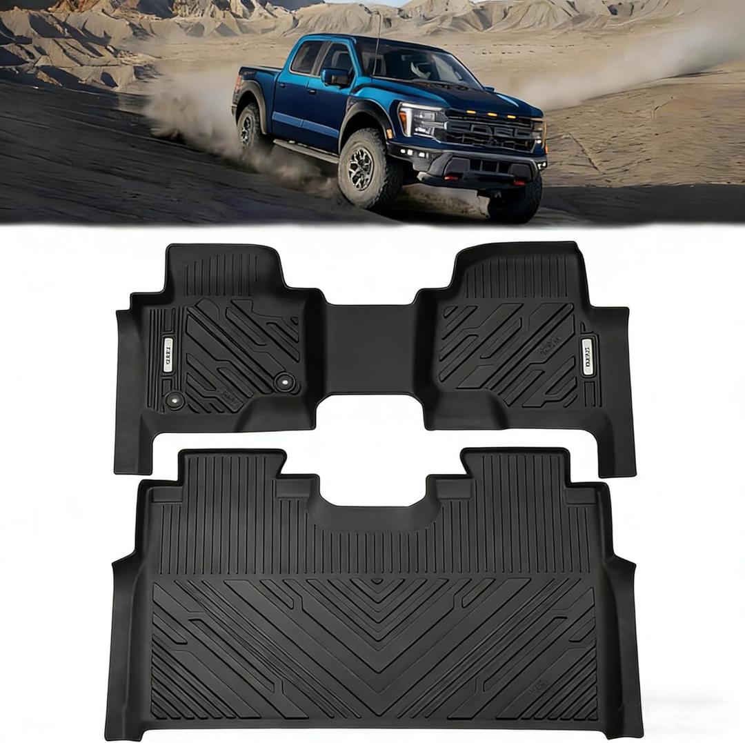 All Weather Floor Mat for Ford F-150 SuperCrew 2015-2026, TPE Car Mat Full Set Front & Rear 3PCS,Custom Fit F150 Floor Liners - Anti-Slip Waterproof Odorless Easy Clean - Black
