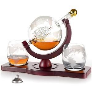 Gifts for Men Dad Husband from Wife Daughter Son, Unique Christmas Anniversary Birthday Gifts for Him, Whiskey Decanter Globe Set with 2 Glasses, Bourbon Scotch Liquor Cool Stocking Stuffers Presents