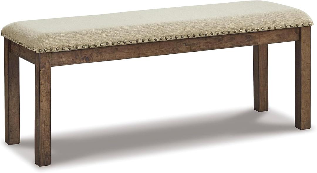 Signature Design by Ashley Moriville Wood Upholstered Dining Bench, Beige, Dining Height