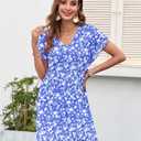 MISFAY Women Summer T Shirt Dresses 2025 Casual Short Sleeve Sundress V Neck Loose Tank Short Dress Vacation Outfits (Blue, XL)