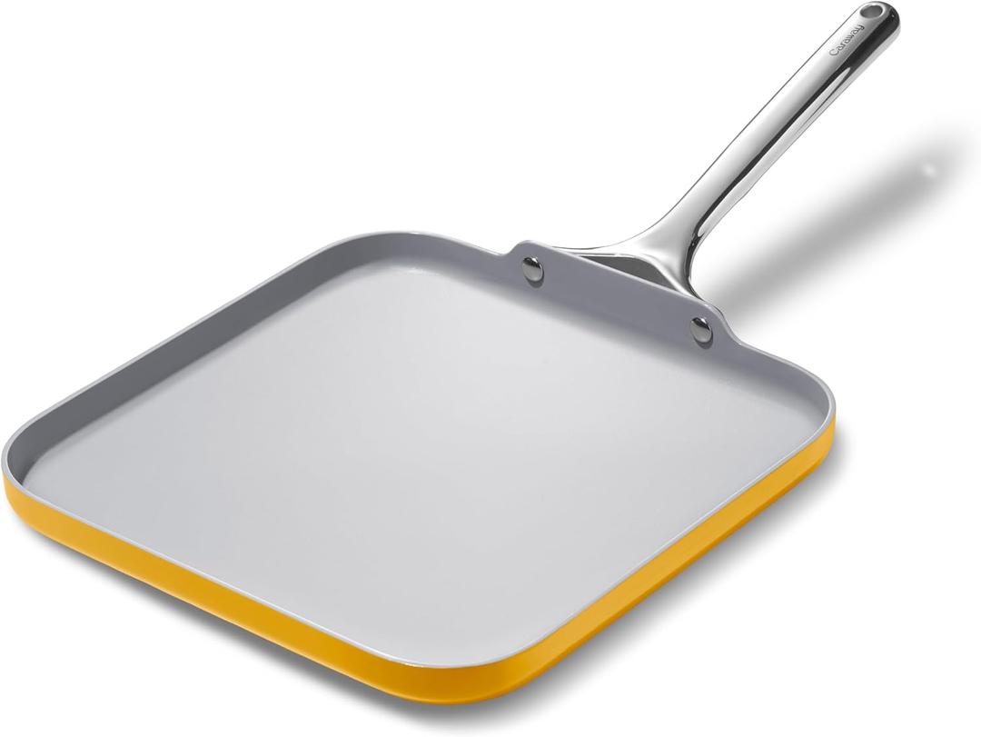 Caraway Square Griddle Pan - 11 Square Pan - Non-Stick Ceramic Coated - Non Toxic, PTFE & PFOA Free - Oven Safe & Compatible with All Stovetops - Marigold