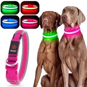 YFbrite Light up Dog Collar, USB Rechargeable LED Puppy Collar Super Bright Adjustable Glowing Dog Lights for Night Walking (Pink, Large)