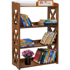 YCICI 3 Tier Bookshelf, Narrow Bookshelf Wood Bookshelf Organizer, Small Bookcase Display Shelf, 3 Shelf Bookcase for Desktop, Office, Bedroom, Living Room (Brown, 4 Tier)